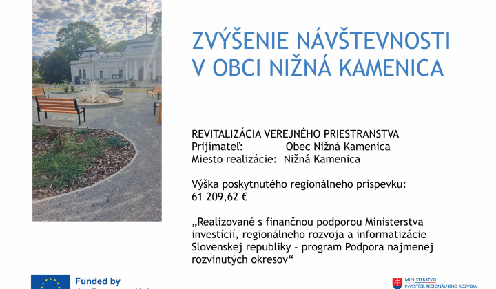 Fotka - ZVÝŠENIE NÁVŠTEVNOSTI  V OBCI NIŽNÁ KAMENICA